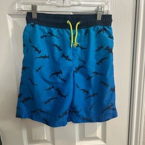 Lands End Kids Blue Shark Boys Swim Trunks Medium Size 10/12